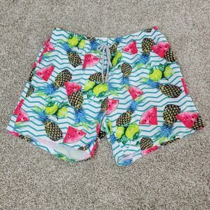Young LA Mens Large Multicolor All Over Pineapple Fruit Swimsuit Elastic Waist